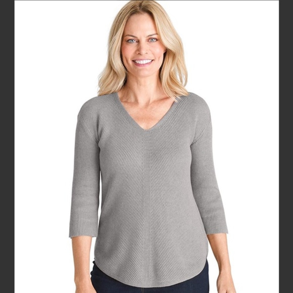 Chico's Rib Knit Pullover V-Neck Sweater